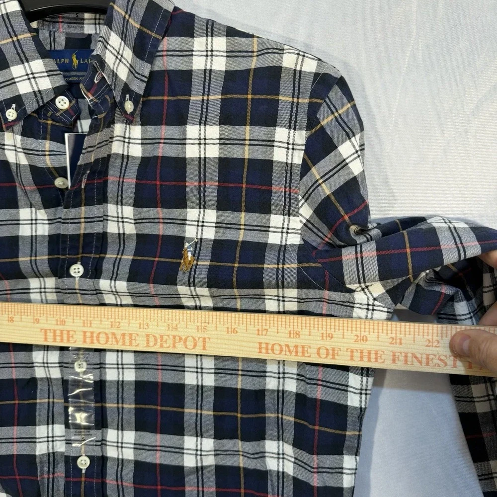 ralph lauren classic fit‎ button down Boys Long Sleeve New SP Blue White Plaid